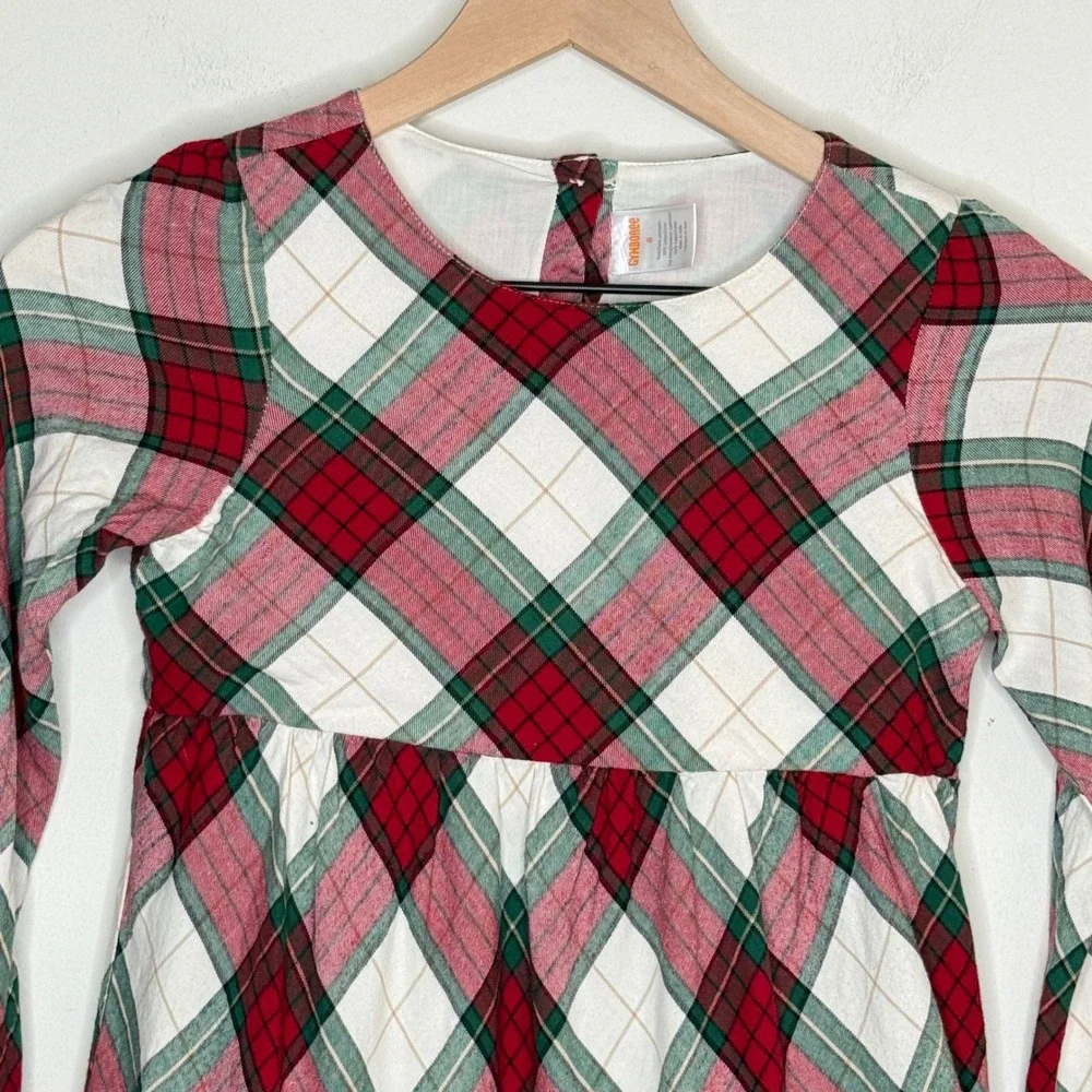 Gymboree Girls Dress Size 8 Red Green Plaid Cotton Long Sleeve Holiday Christmas